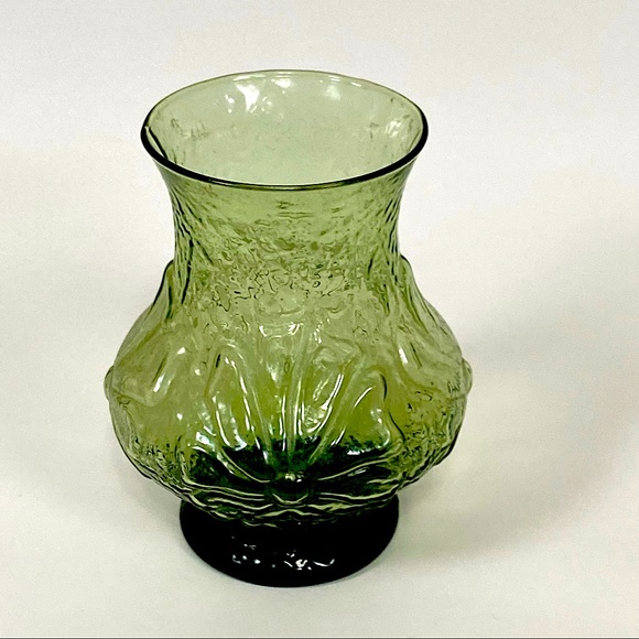 VINTAGE Anchor Hocking Daisy Rain Flower Avocado Green Vase - Picture 1 of 10